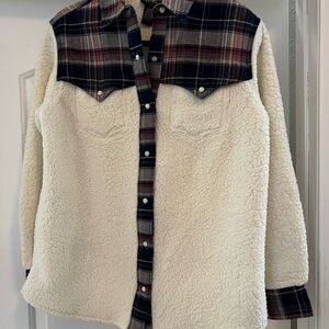 Wrangler Retro Sherpa Jacket Womens Small Plaid Western Snap Shacket